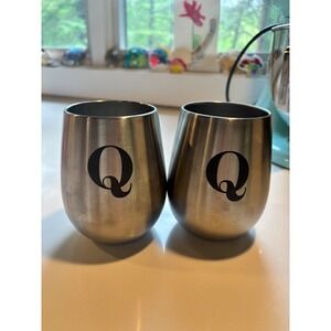 YETI Rambler 10oz Wine Tumbler Set 2 Silver Monogram Q Stainless